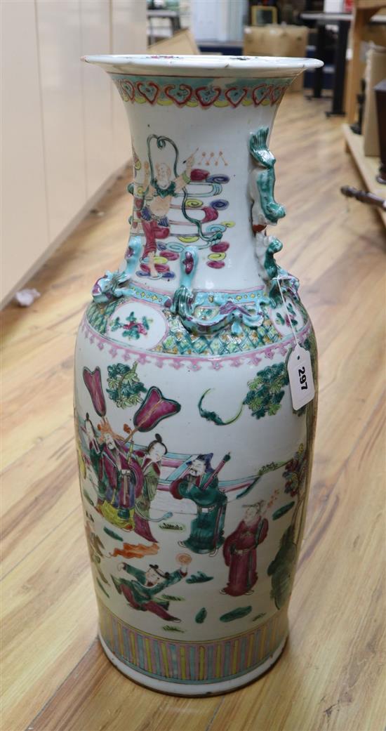 A large 19th century Chinese famille rose vase, damaged